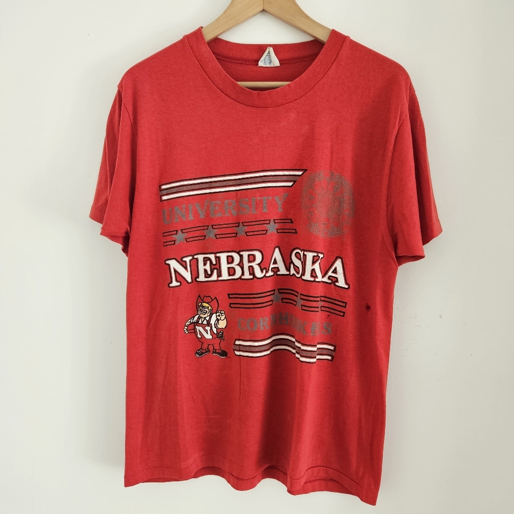 Vintage 80s Nebraska Cornhuskers Shirt Large Football NCAA USA